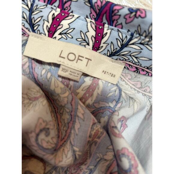 Loft Paisley Midi Shirt Dress - Blue & Purple - Petite XS - Picture 10 of 10